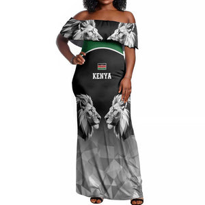Custom Rugby Africa Kenya Off Shoulder Maxi Dress Black Kenyan 22-23 Motif - African Pride