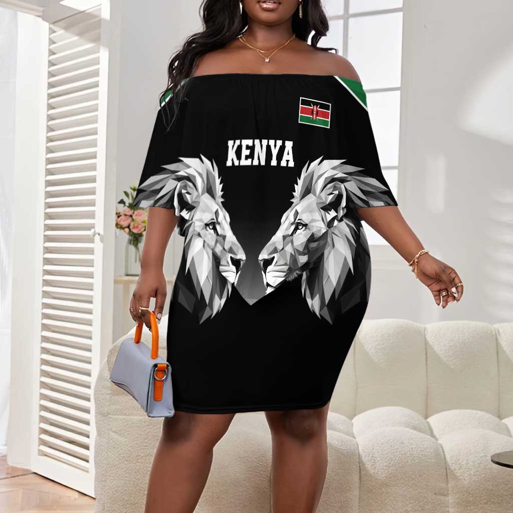 Custom Rugby Africa Kenya Off Shoulder Short Dress Black Kenyan 22-23 Motif - African Pride