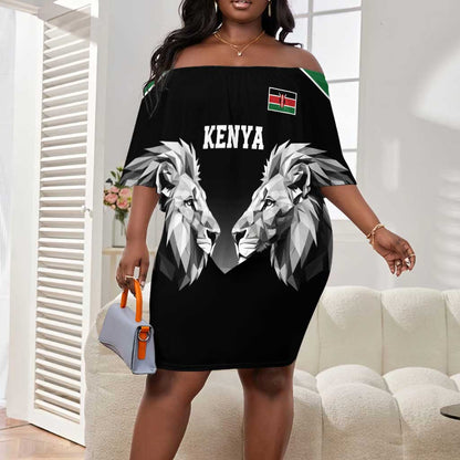 Custom Rugby Africa Kenya Off Shoulder Short Dress Black Kenyan 22-23 Motif - African Pride