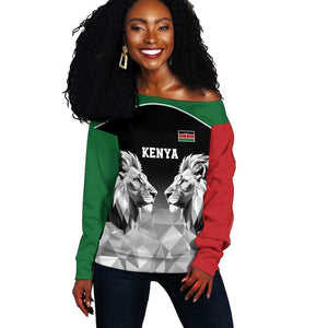Custom Rugby Africa Kenya Off Shoulder Sweater Black Kenyan 22-23 Motif - African Pride