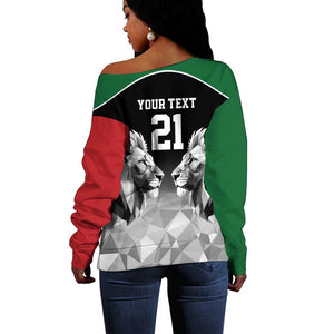 Custom Rugby Africa Kenya Off Shoulder Sweater Black Kenyan 22-23 Motif - African Pride