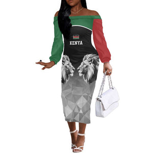 Custom Rugby Africa Kenya Off The Shoulder Long Sleeve Dress Black Kenyan 22-23 Motif - African Pride