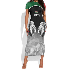 Custom Rugby Africa Kenya Short Sleeve Bodycon Dress Black Kenyan 22-23 Motif - African Pride