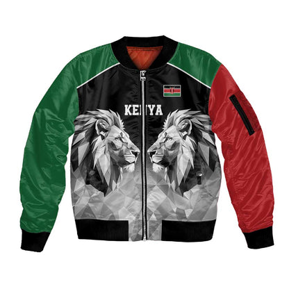 Custom Rugby Africa Kenya Sleeve Zip Bomber Jacket Black Kenyan 22-23 Motif - African Pride