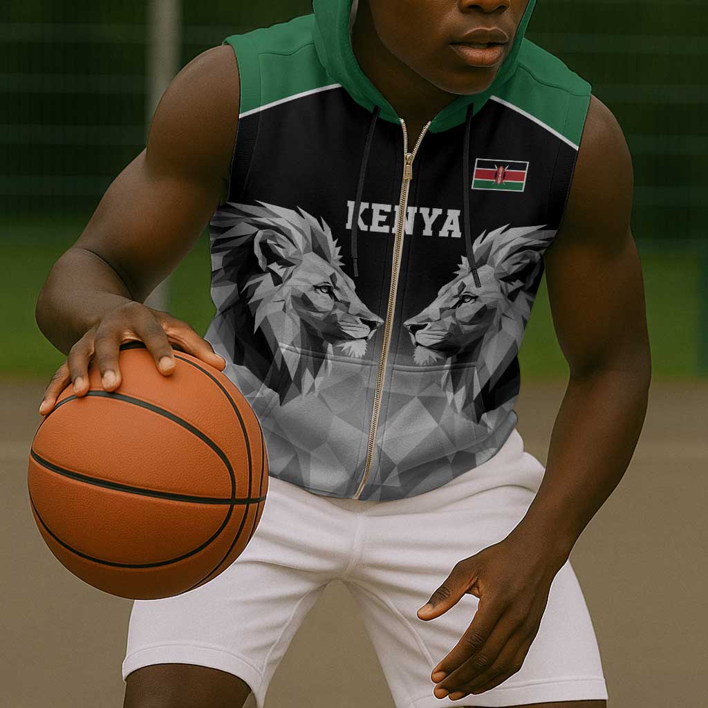Custom Rugby Africa Kenya Sleeveless Zip Hoodie Black Kenyan 22-23 Motif - African Pride