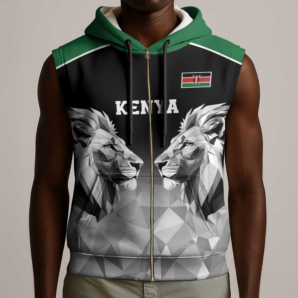 Custom Rugby Africa Kenya Sleeveless Zip Hoodie Black Kenyan 22-23 Motif - African Pride