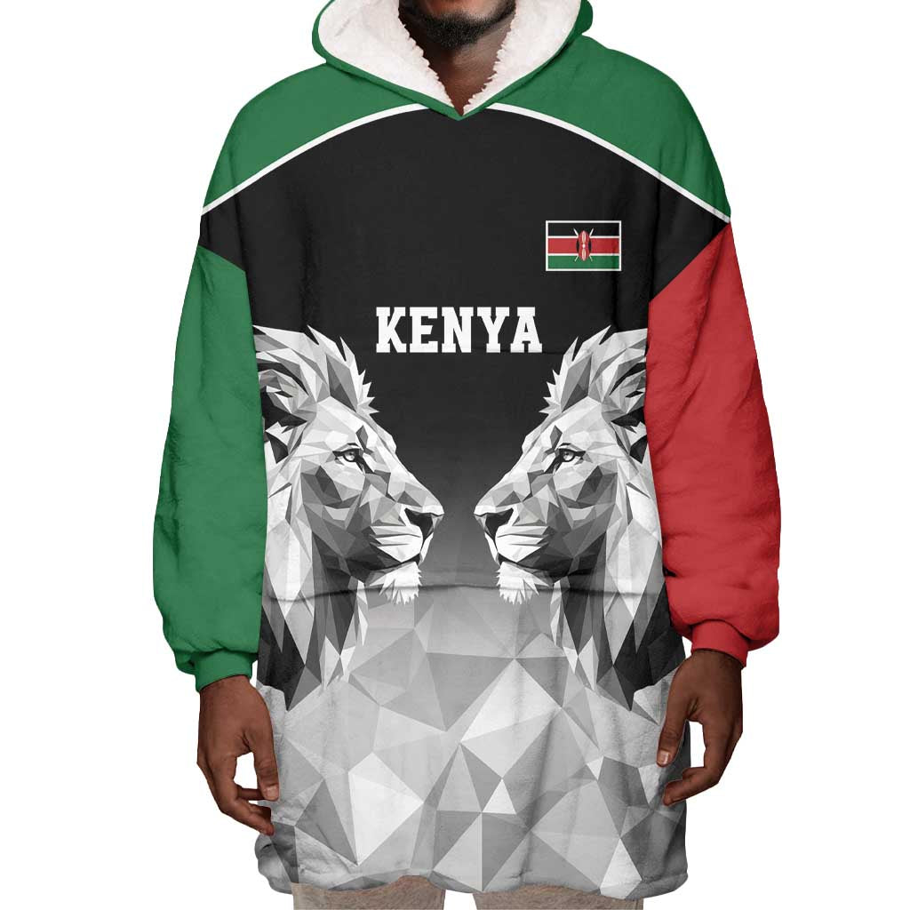 Custom Rugby Africa Kenya Wearable Blanket Hoodie Black Kenyan 22-23 Motif - African Pride