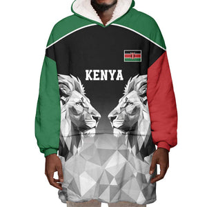 Custom Rugby Africa Kenya Wearable Blanket Hoodie Black Kenyan 22-23 Motif - African Pride