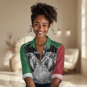 Custom Rugby Africa Kenya Women Casual Shirt Black Kenyan 22-23 Motif - African Pride