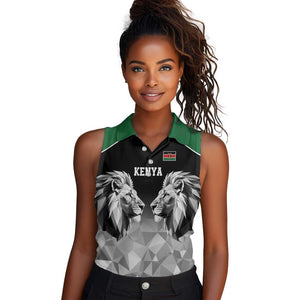 Custom Rugby Africa Kenya Women Sleeveless Polo Shirt Black Kenyan 22-23 Motif - African Pride