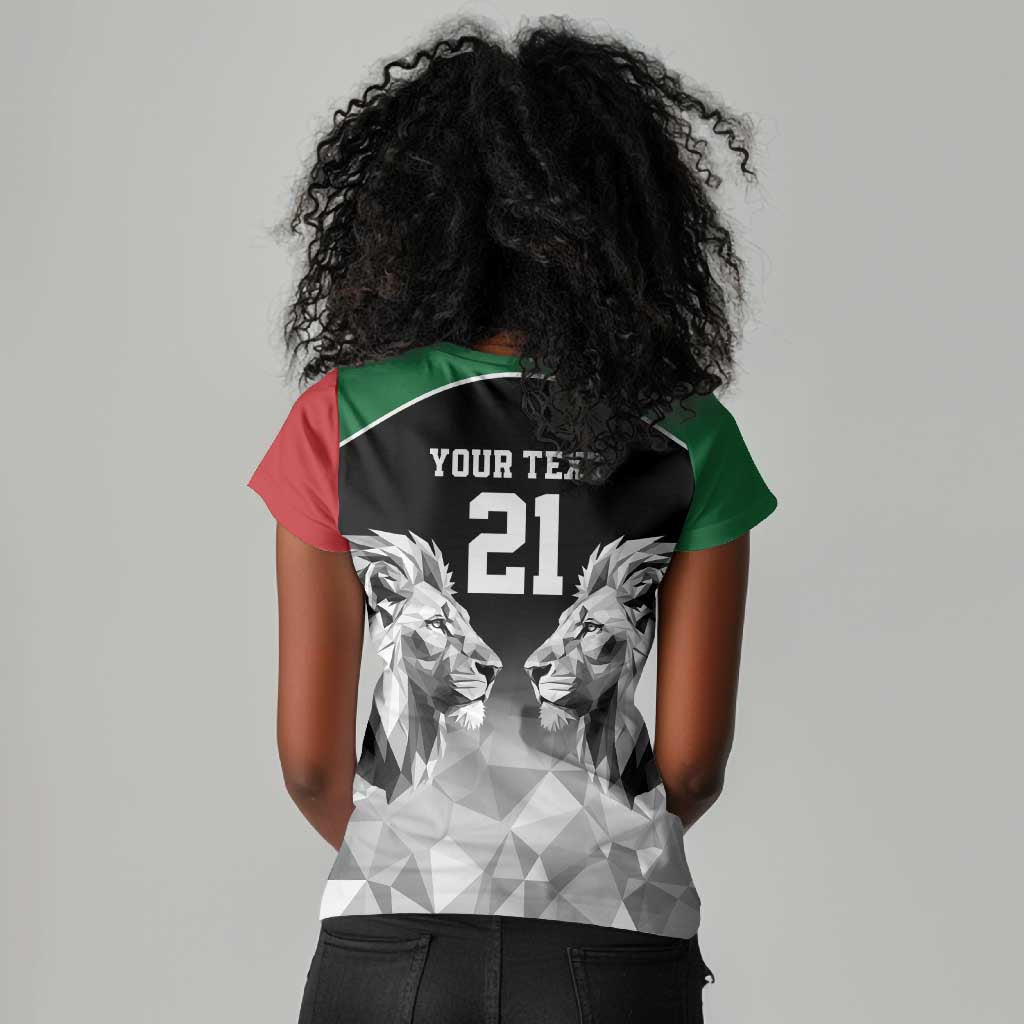 Custom Rugby Africa Kenya Women V-Neck T-Shirt Black Kenyan 22-23 Motif - African Pride