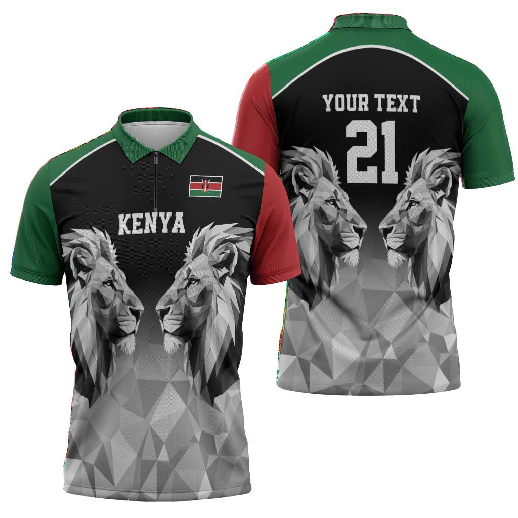 Custom Rugby Africa Kenya Zipper Polo Shirt Black Kenyan 22-23 Motif