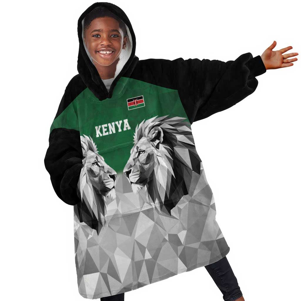 Custom Rugby Africa Kenya Kid Wearable Blanket Hoodie Green Kenyan 22-23 Motif - African Pride