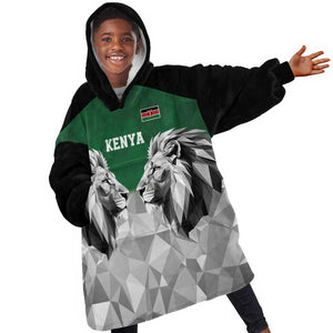 Custom Rugby Africa Kenya Kid Wearable Blanket Hoodie Green Kenyan 22-23 Motif - African Pride