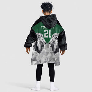 Custom Rugby Africa Kenya Kid Wearable Blanket Hoodie Green Kenyan 22-23 Motif - African Pride