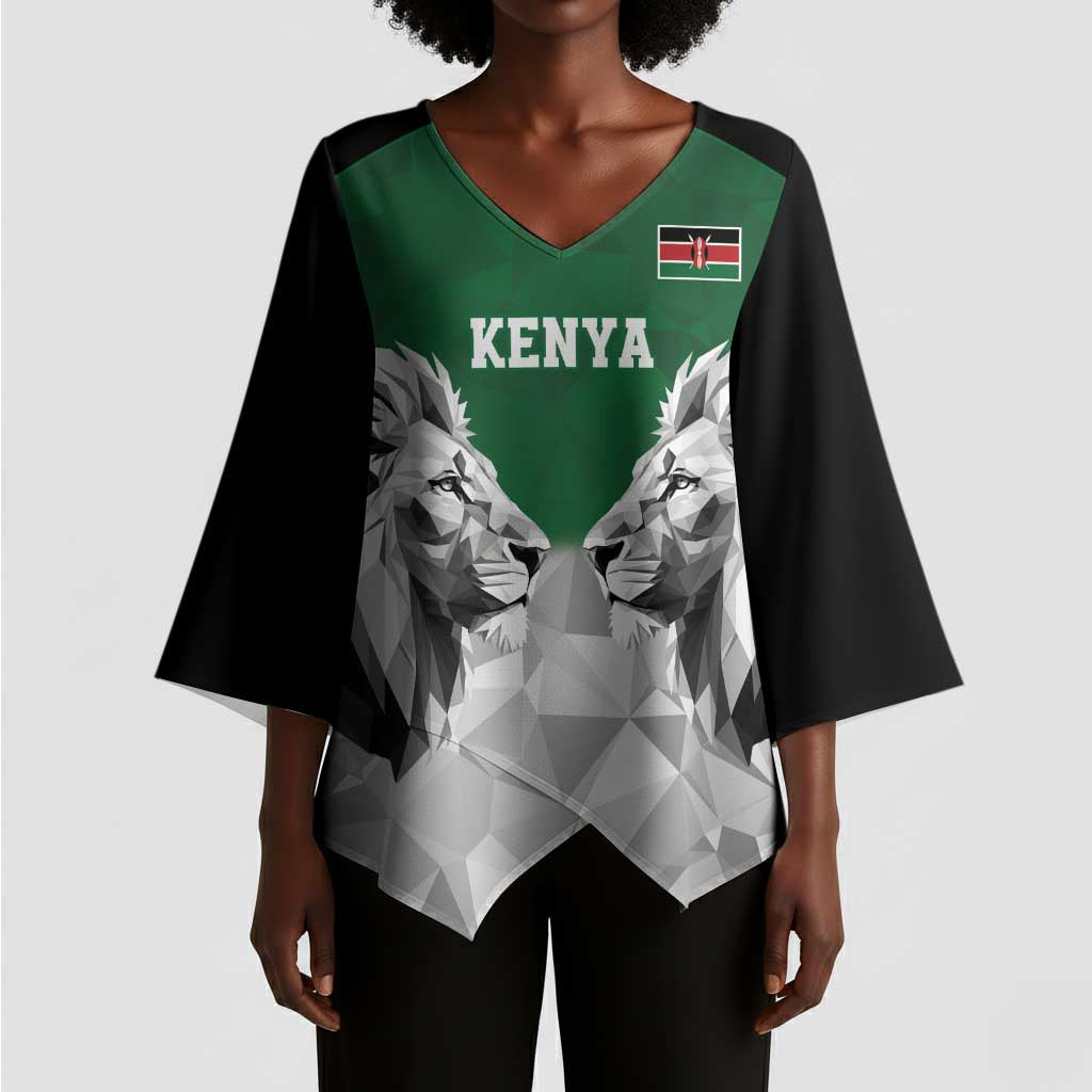 Custom Rugby Africa Kenya Kimono Sleeve Blouse Green Kenyan 22-23 Motif