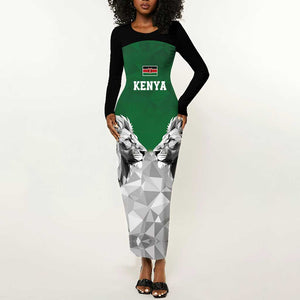 Custom Rugby Africa Kenya Long Sleeve Bodycon Dress Green Kenyan 22-23 Motif - African Pride
