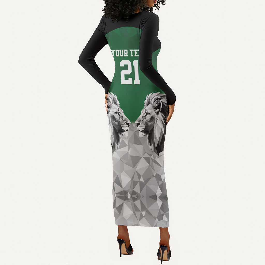 Custom Rugby Africa Kenya Long Sleeve Bodycon Dress Green Kenyan 22-23 Motif - African Pride