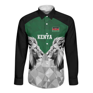 Custom Rugby Africa Kenya Long Sleeve Button Shirt Green Kenyan 22-23 Motif - African Pride