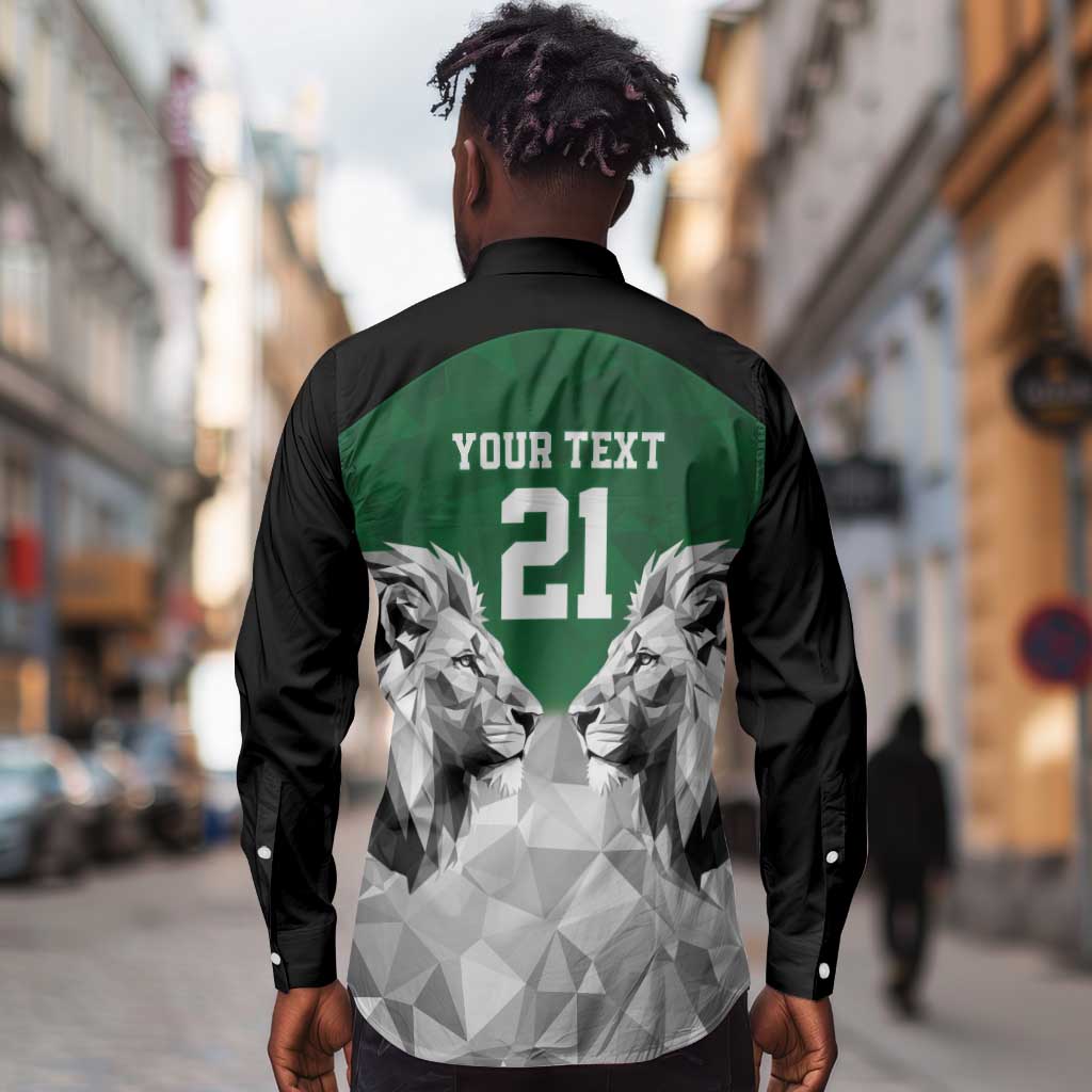 Custom Rugby Africa Kenya Long Sleeve Button Shirt Green Kenyan 22-23 Motif - African Pride