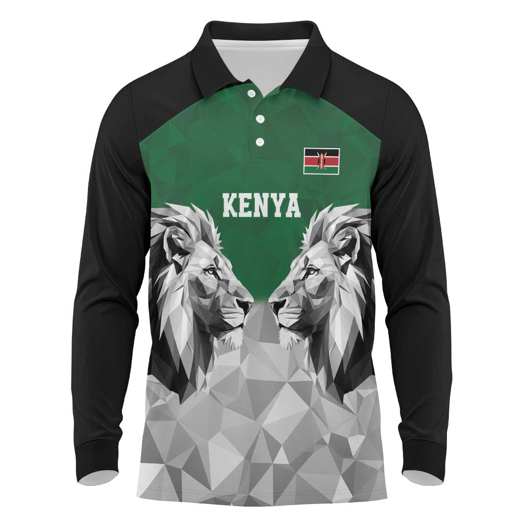 Custom Rugby Africa Kenya Long Sleeve Polo Shirt Green Kenyan 22-23 Motif - African Pride