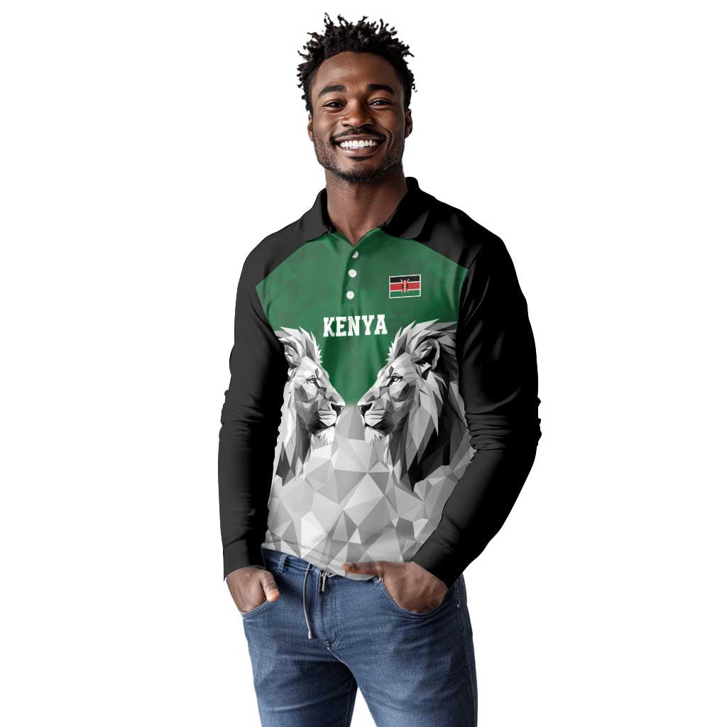 Custom Rugby Africa Kenya Long Sleeve Polo Shirt Green Kenyan 22-23 Motif - African Pride