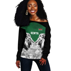 Custom Rugby Africa Kenya Off Shoulder Sweater Green Kenyan 22-23 Motif - African Pride