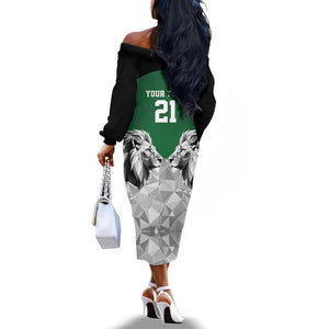 Custom Rugby Africa Kenya Off The Shoulder Long Sleeve Dress Green Kenyan 22-23 Motif - African Pride