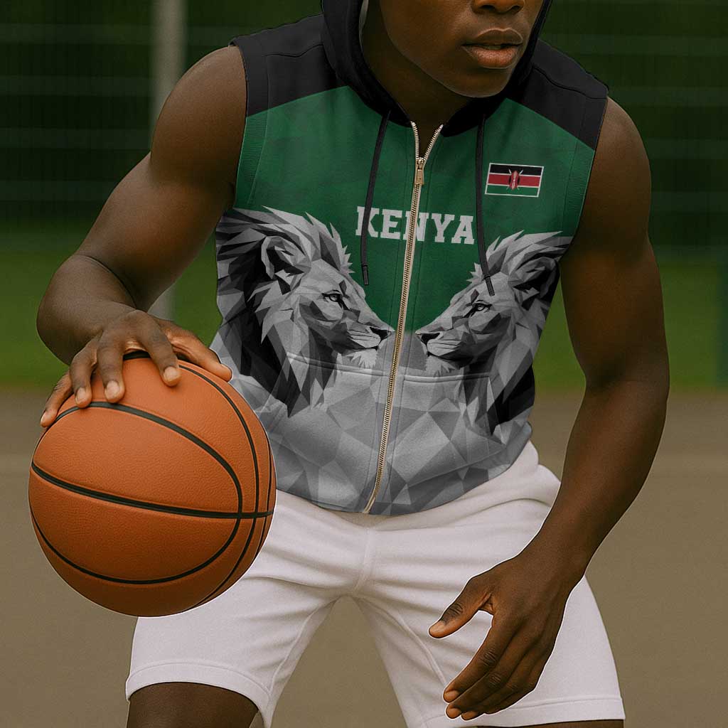 Custom Rugby Africa Kenya Sleeveless Zip Hoodie Green Kenyan 22-23 Motif - African Pride