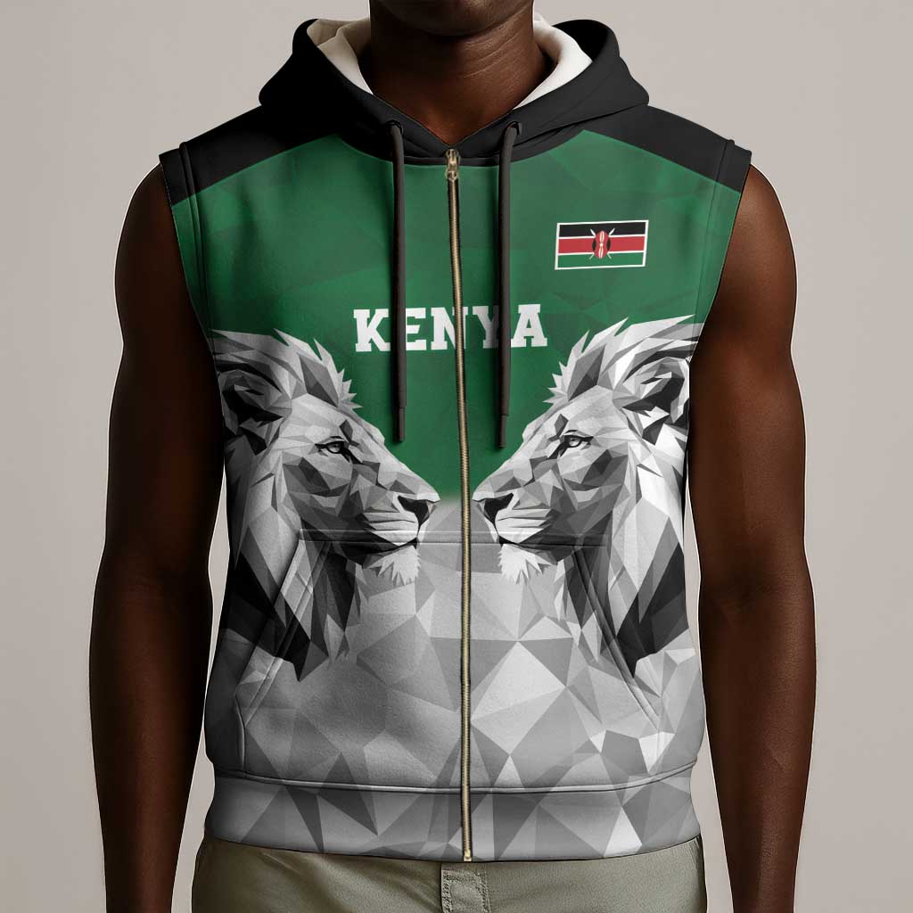 Custom Rugby Africa Kenya Sleeveless Zip Hoodie Green Kenyan 22-23 Motif - African Pride