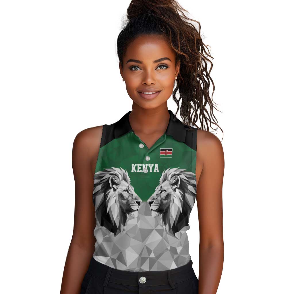 Custom Rugby Africa Kenya Women Sleeveless Polo Shirt Green Kenyan 22-23 Motif - African Pride
