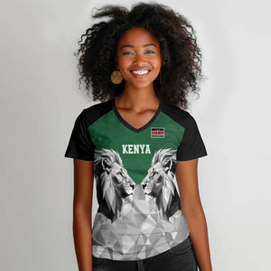 Custom Rugby Africa Kenya Women V-Neck T-Shirt Green Kenyan 22-23 Motif - African Pride