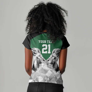 Custom Rugby Africa Kenya Women V-Neck T-Shirt Green Kenyan 22-23 Motif - African Pride