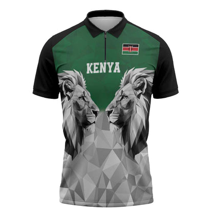Custom Rugby Africa Kenya Zipper Polo Shirt Green Kenyan 22-23 Motif