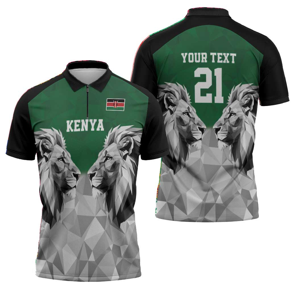 Custom Rugby Africa Kenya Zipper Polo Shirt Green Kenyan 22-23 Motif