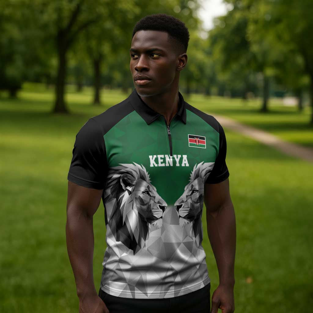 Custom Rugby Africa Kenya Zipper Polo Shirt Green Kenyan 22-23 Motif