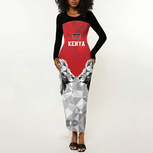Custom Rugby Africa Kenya Long Sleeve Bodycon Dress Red Kenyan 22-23 Motif - African Pride