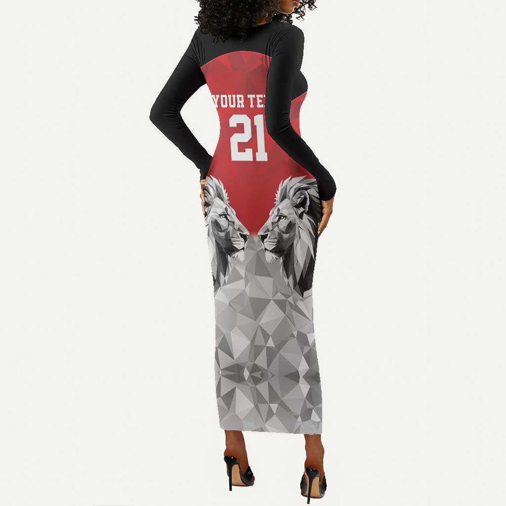 Custom Rugby Africa Kenya Long Sleeve Bodycon Dress Red Kenyan 22-23 Motif - African Pride