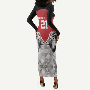 Custom Rugby Africa Kenya Long Sleeve Bodycon Dress Red Kenyan 22-23 Motif - African Pride