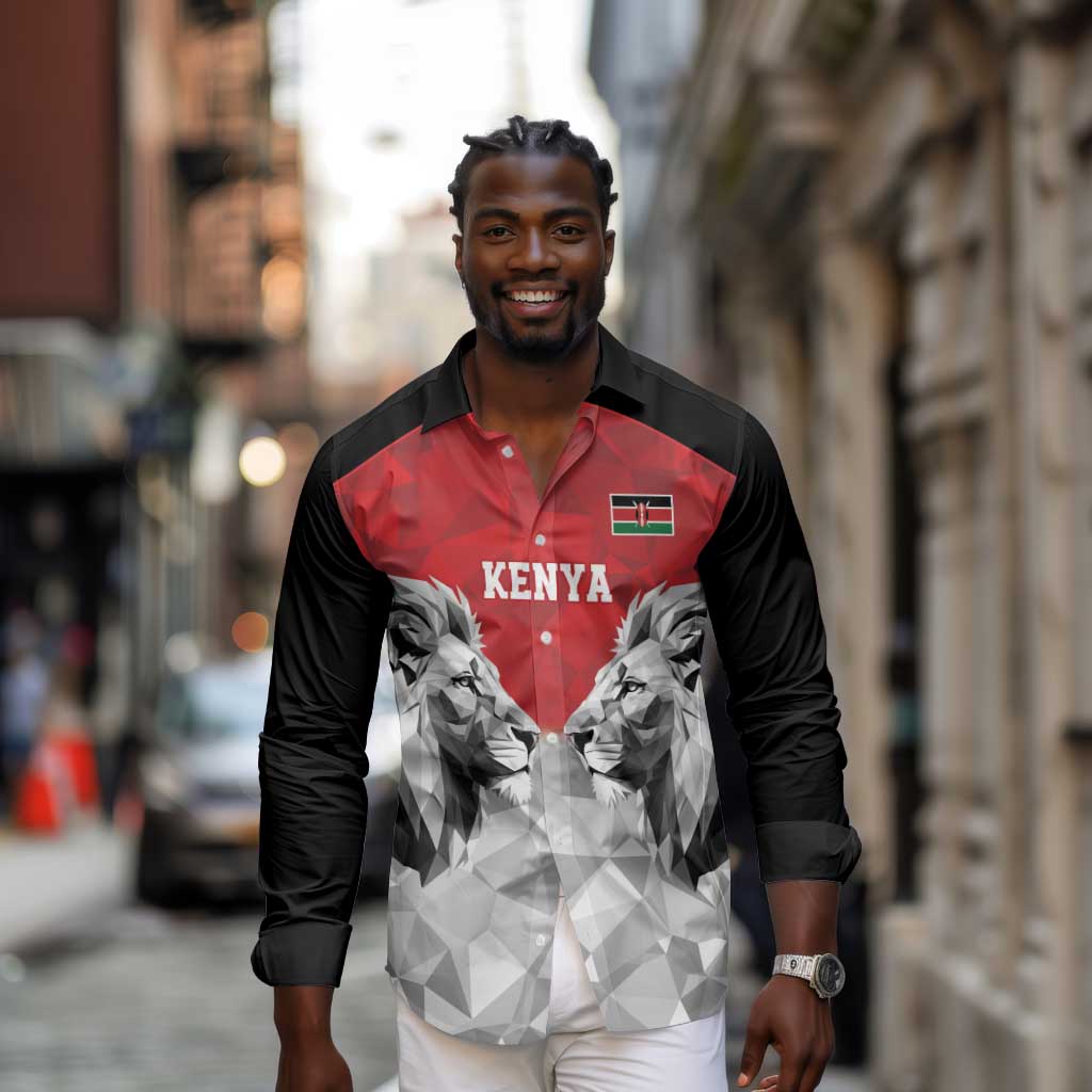 Custom Rugby Africa Kenya Long Sleeve Button Shirt Red Kenyan 22-23 Motif - African Pride