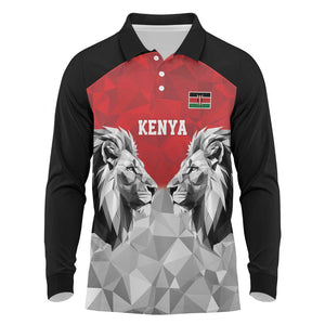Custom Rugby Africa Kenya Long Sleeve Polo Shirt Red Kenyan 22-23 Motif - African Pride