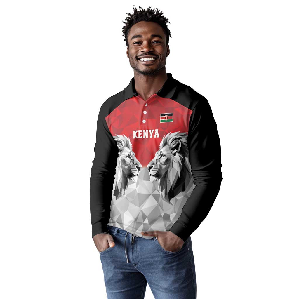 Custom Rugby Africa Kenya Long Sleeve Polo Shirt Red Kenyan 22-23 Motif - African Pride