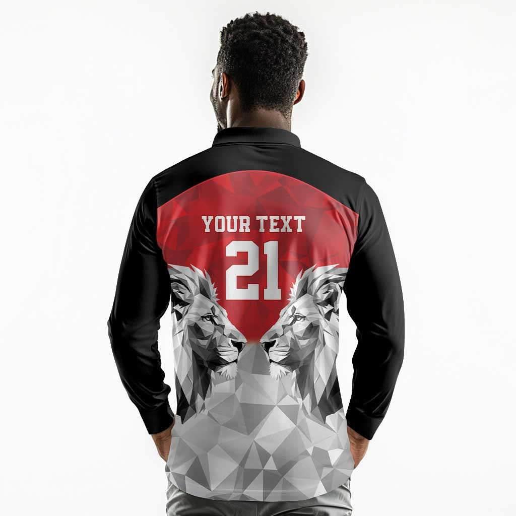 Custom Rugby Africa Kenya Long Sleeve Polo Shirt Red Kenyan 22-23 Motif - African Pride