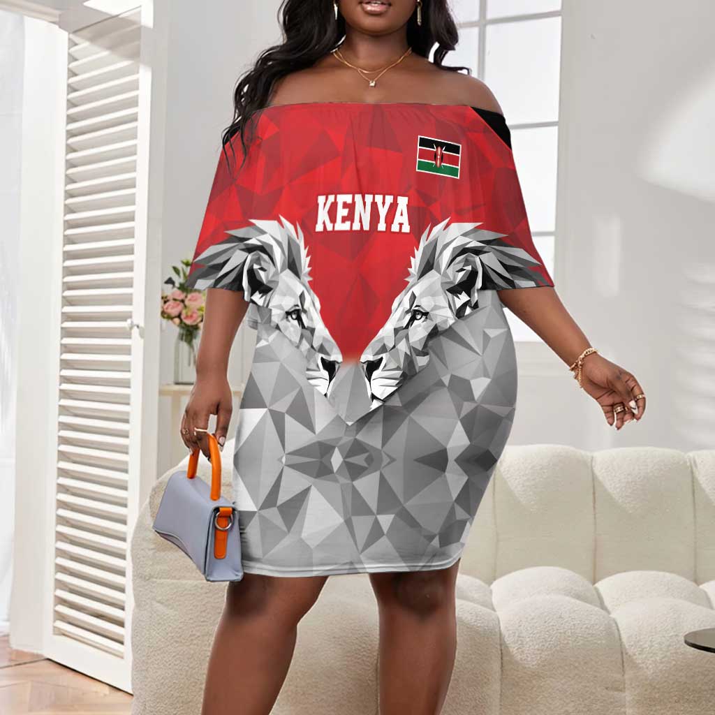 Custom Rugby Africa Kenya Off Shoulder Short Dress Red Kenyan 22-23 Motif - African Pride