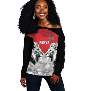 Custom Rugby Africa Kenya Off Shoulder Sweater Red Kenyan 22-23 Motif - African Pride