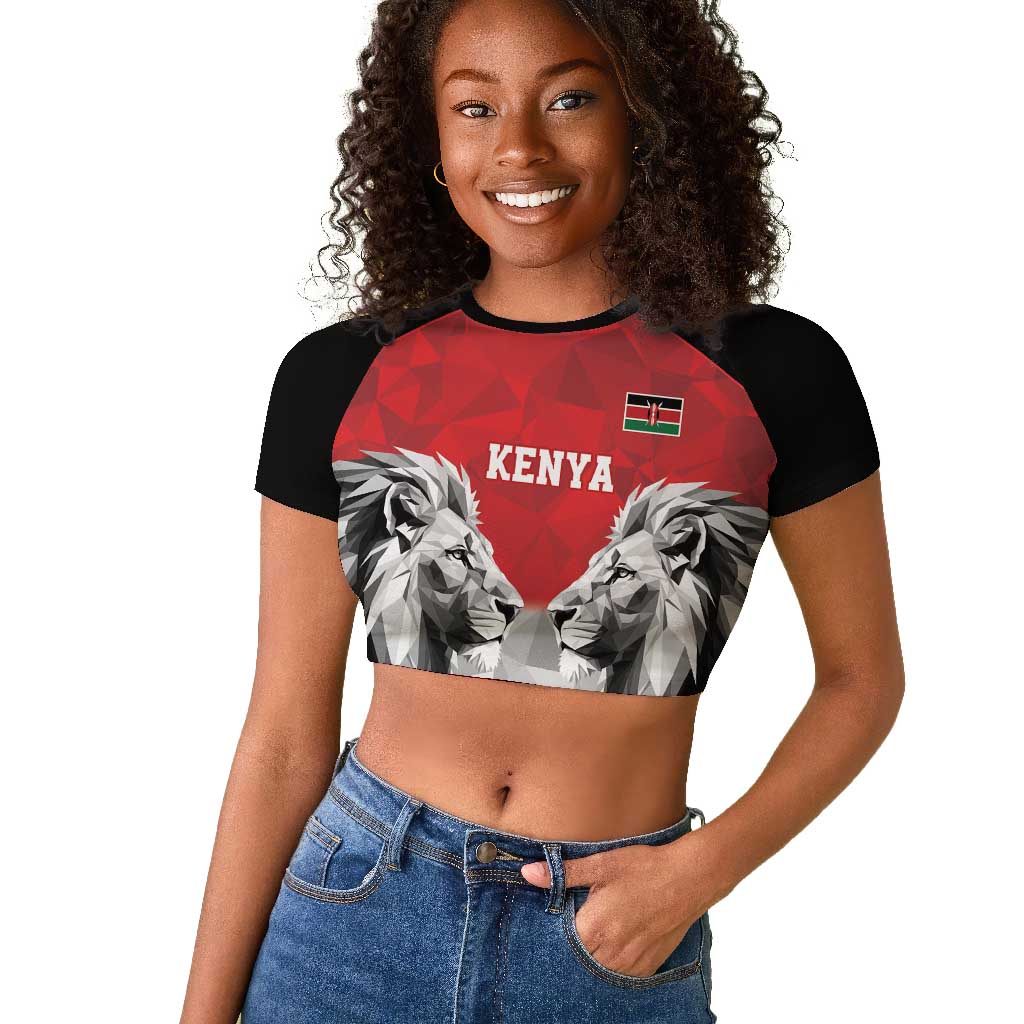 Custom Rugby Africa Kenya Raglan Cropped T shirt Red Kenyan 22-23 Motif - African Pride