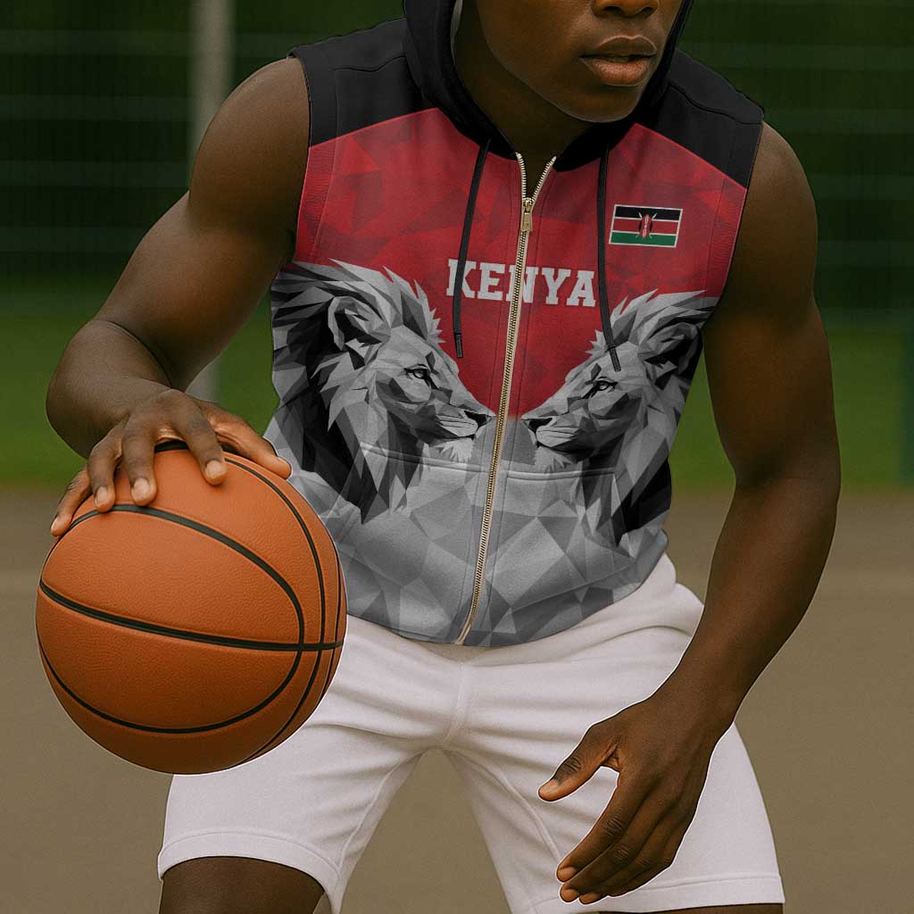 Custom Rugby Africa Kenya Sleeveless Zip Hoodie Red Kenyan 22-23 Motif - African Pride