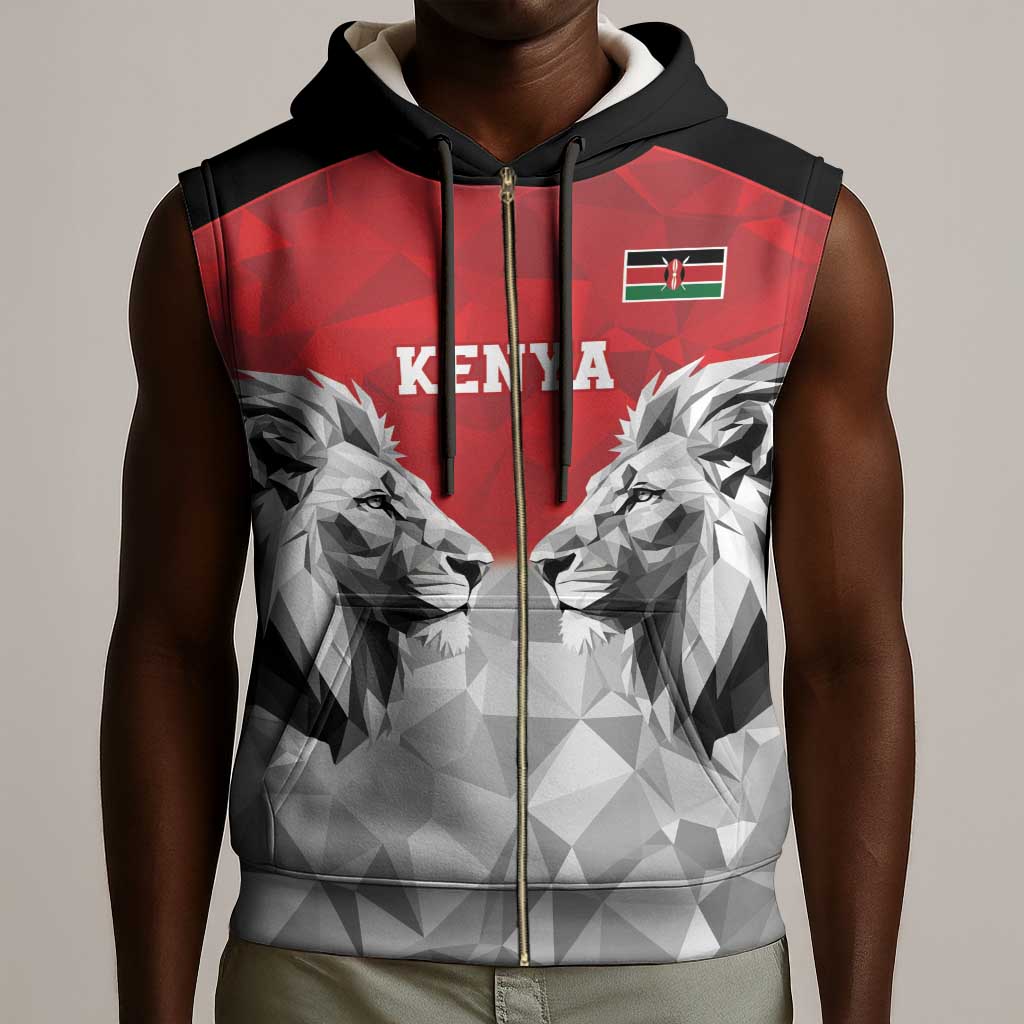 Custom Rugby Africa Kenya Sleeveless Zip Hoodie Red Kenyan 22-23 Motif - African Pride