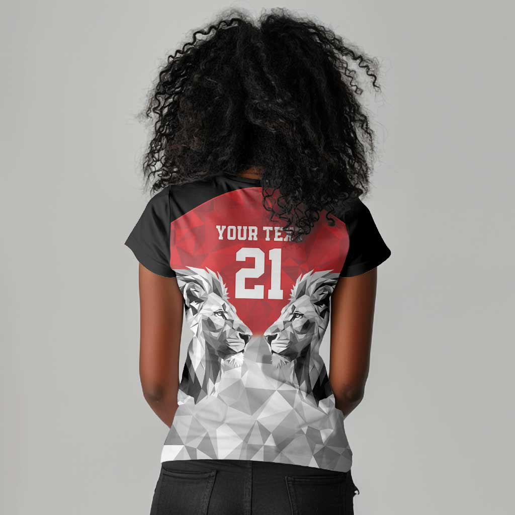 Custom Rugby Africa Kenya Women V-Neck T-Shirt Red Kenyan 22-23 Motif - African Pride