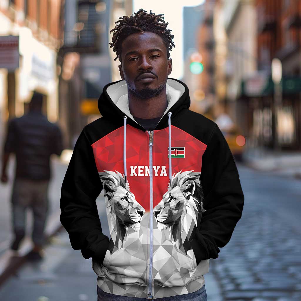 Custom Rugby Africa Kenya Zip Hoodie Red Kenyan 22-23 Motif - African Pride